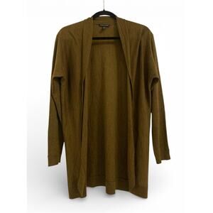 Eileen Fisher 100% merino wool lightweight open cardigan olive green Sz S